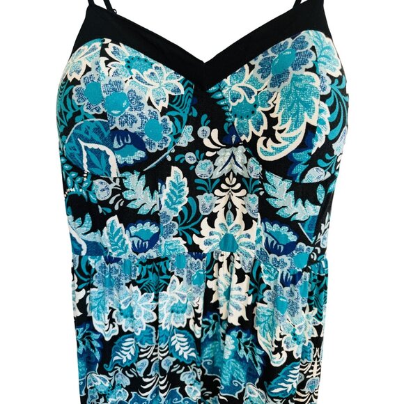 2/$25 NWOT Xhilaration M  Floral Low Cut Jumpsuit Blue Black Teal White - Picture 4 of 14